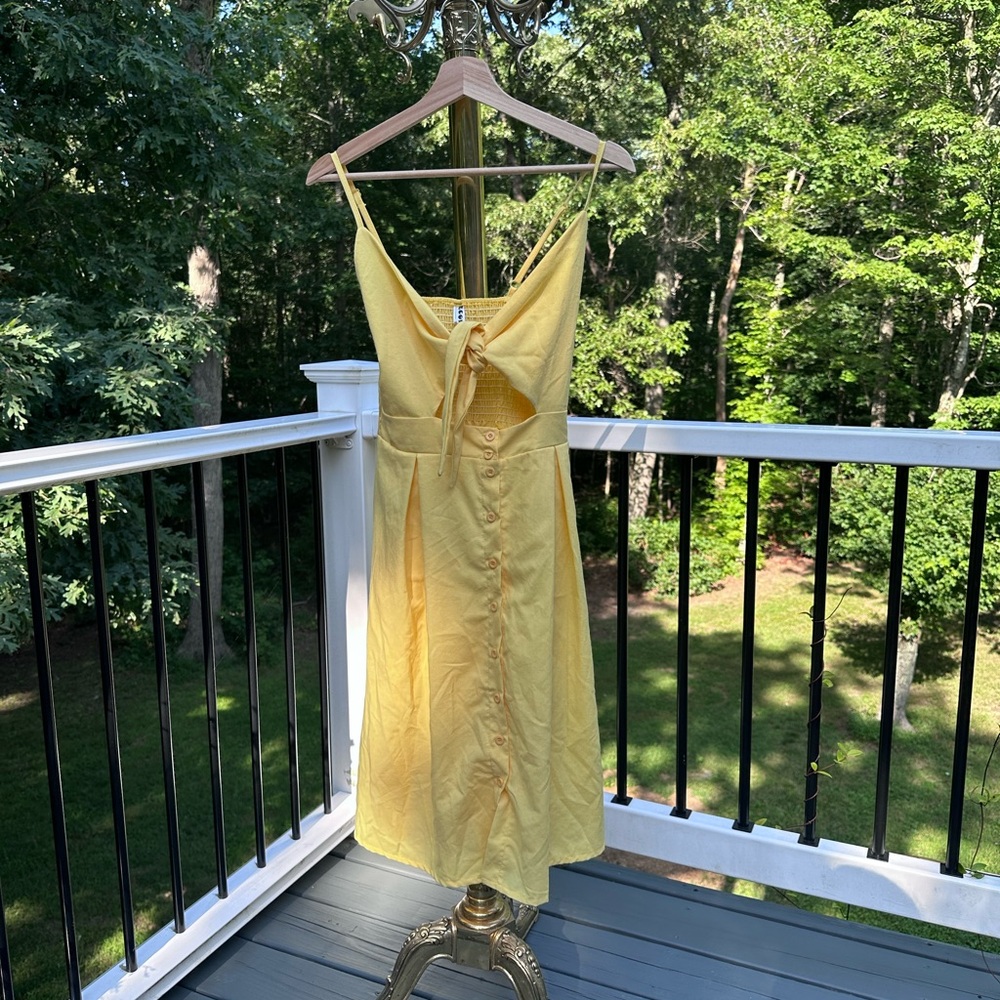 Yellow Tie-Front Dress Sundress Small - Picture 7 of 8